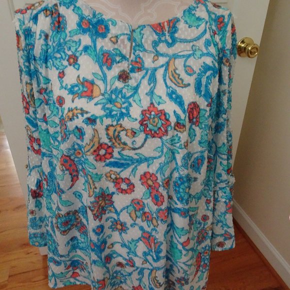 Women's Blue Print Runic Top w. Attached Tank-NWT - Picture 9 of 11